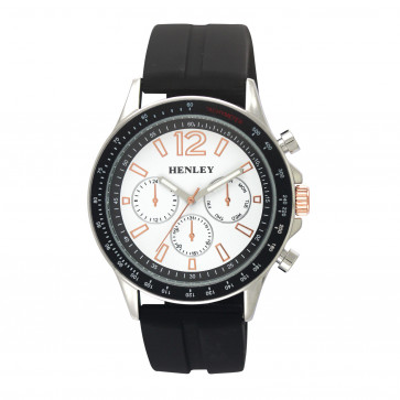 Sports Silicon Multi Eye Watch - Black/Silver/Rose