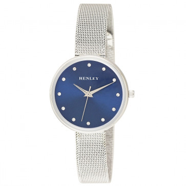 Slim Mesh Bracelet Watch - Silver / Blue 