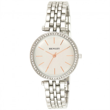 Rose Highlighted Diamante Watch - Silver Tone