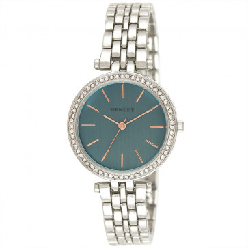 Rose Highlighted Diamante Watch - Blue