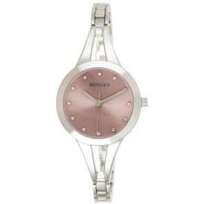 Classic Half Bangle Watch - Silver Tone / Pink