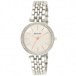 Rose Highlighted Diamante Watch - Silver Tone