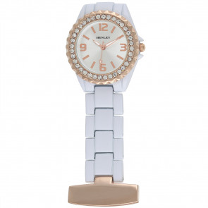 Women's Diamante Fob Watch - White / Rose Gold